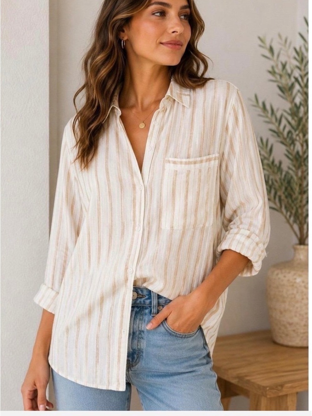 Aeries Linen Loose Button Up